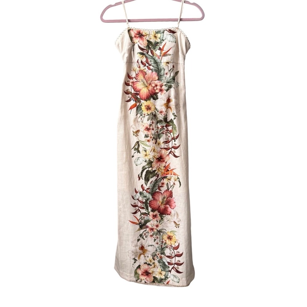 ✨EURO SUMMER ICON✨ Zimmermann Lexi Ivory Palm Linen Column Dress NWT SZ 1 US 6 - Picture 9 of 9